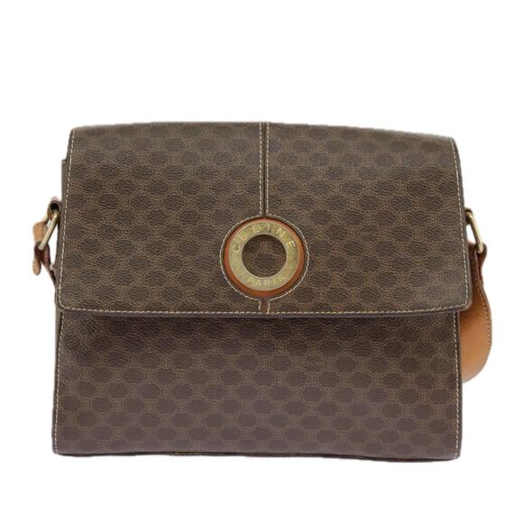 CELINE Macadam Canvas Shoulder Bag Pvc Leather Brown Gold - Picture 2 of 13